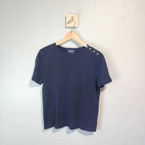 Chaps Navy Short Sleeve Tee with Button Accents